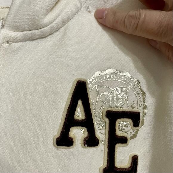 American Eagle Sweatshirt Women Size XL Ivory 1/2 Zip Hoodie Vintage Y2K - Picture 3 of 8
